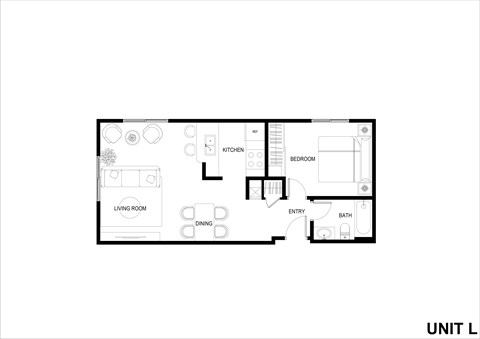 Floor plan for 1 bed, 1 bath, 562 sqft